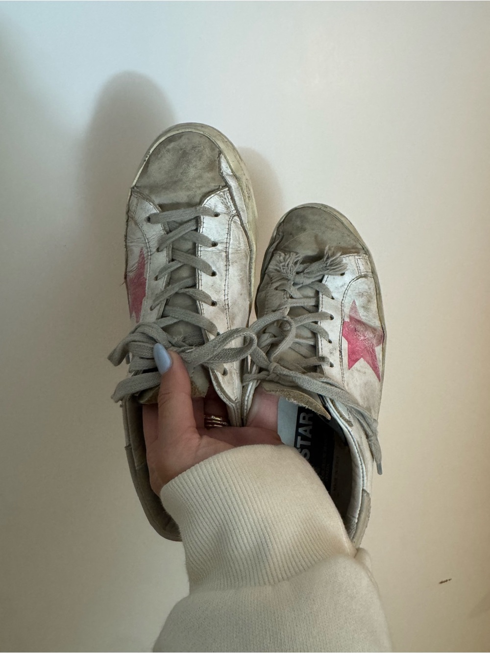 Golden Goose White Leather Low-Top Sneakers with Pink Star